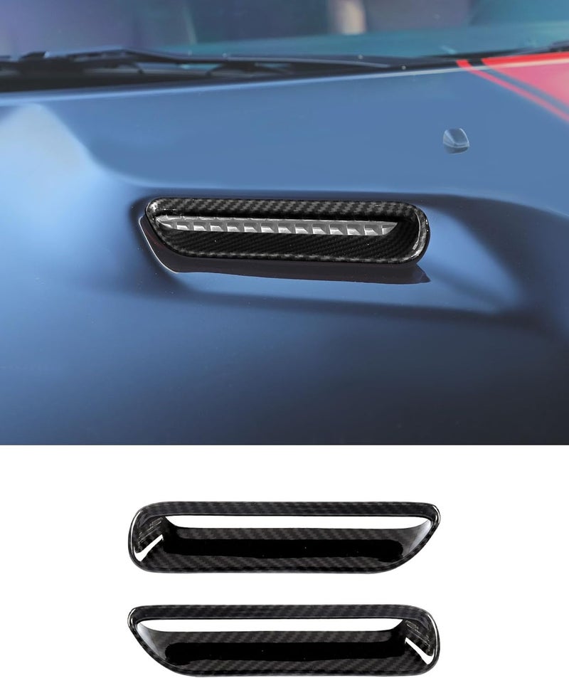 DSWSQ 2pcs Hood Scoop Vent Cover Trim Bezel Ring Compatible with Dodge Challenger 2009 2010 2011 2012 2013 2014 Exterior Accessories, Carbon Fiber - Image 1